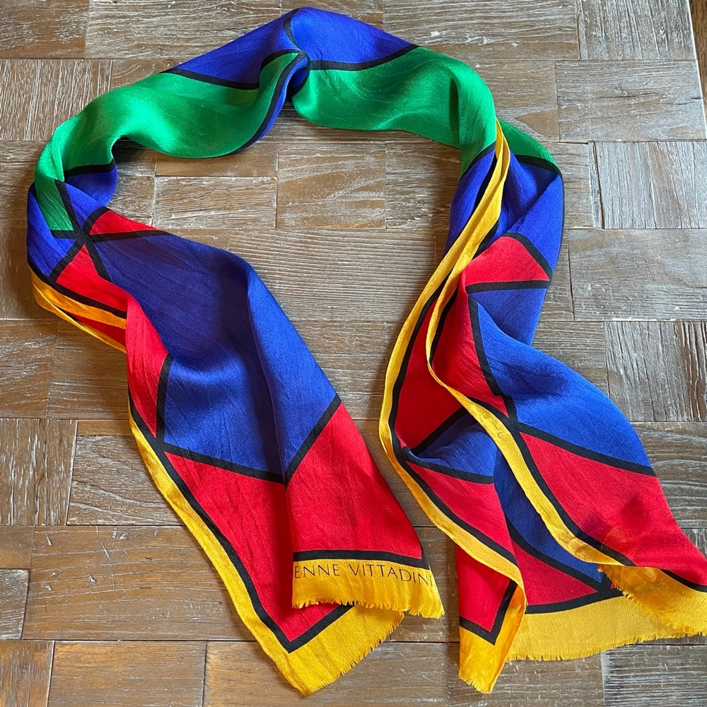 Adrienne Vittadini Diamond Colorblock Silk Scarf🖤 - Picture 2 of 8